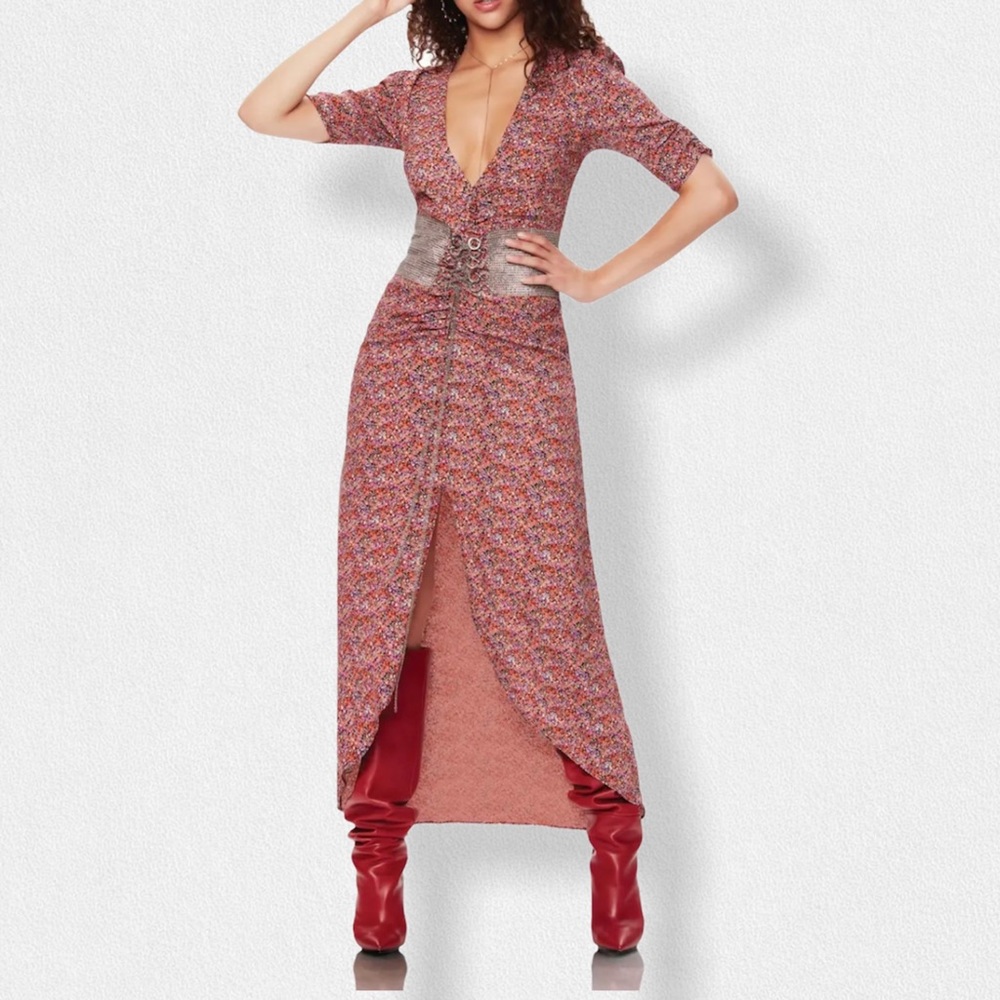 AFRM Suki Floral Print Ruched Maxi Dress, XL